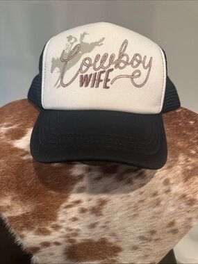 Cowboy Wife Trucker Hat - Black and White Mesh